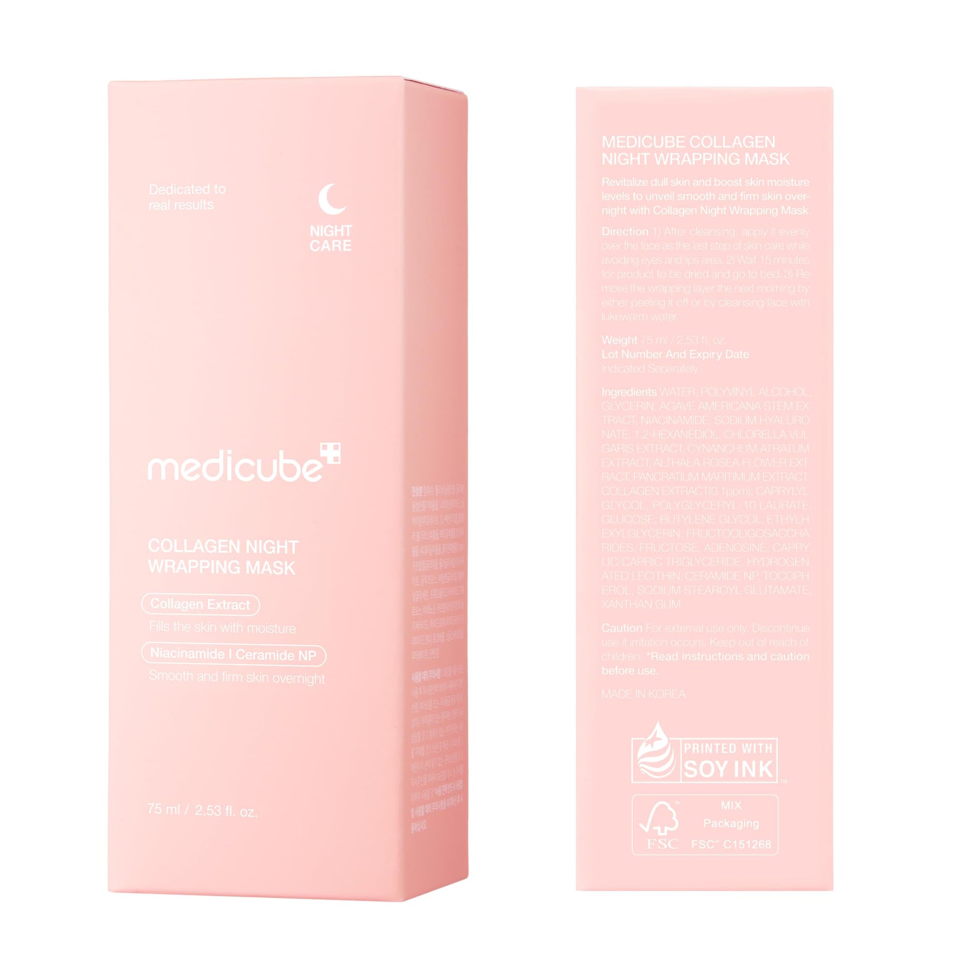 medicube Collagen Overnight Wrapping Peel Off Facial Mask Pack - Elasticity & Hydration Care, Reduces Sagging & Dullness - Hydrolyzed Collagen For Glowing Skin - Korean Skin Care, 2.53 fl.oz - SkinNails&Makeup