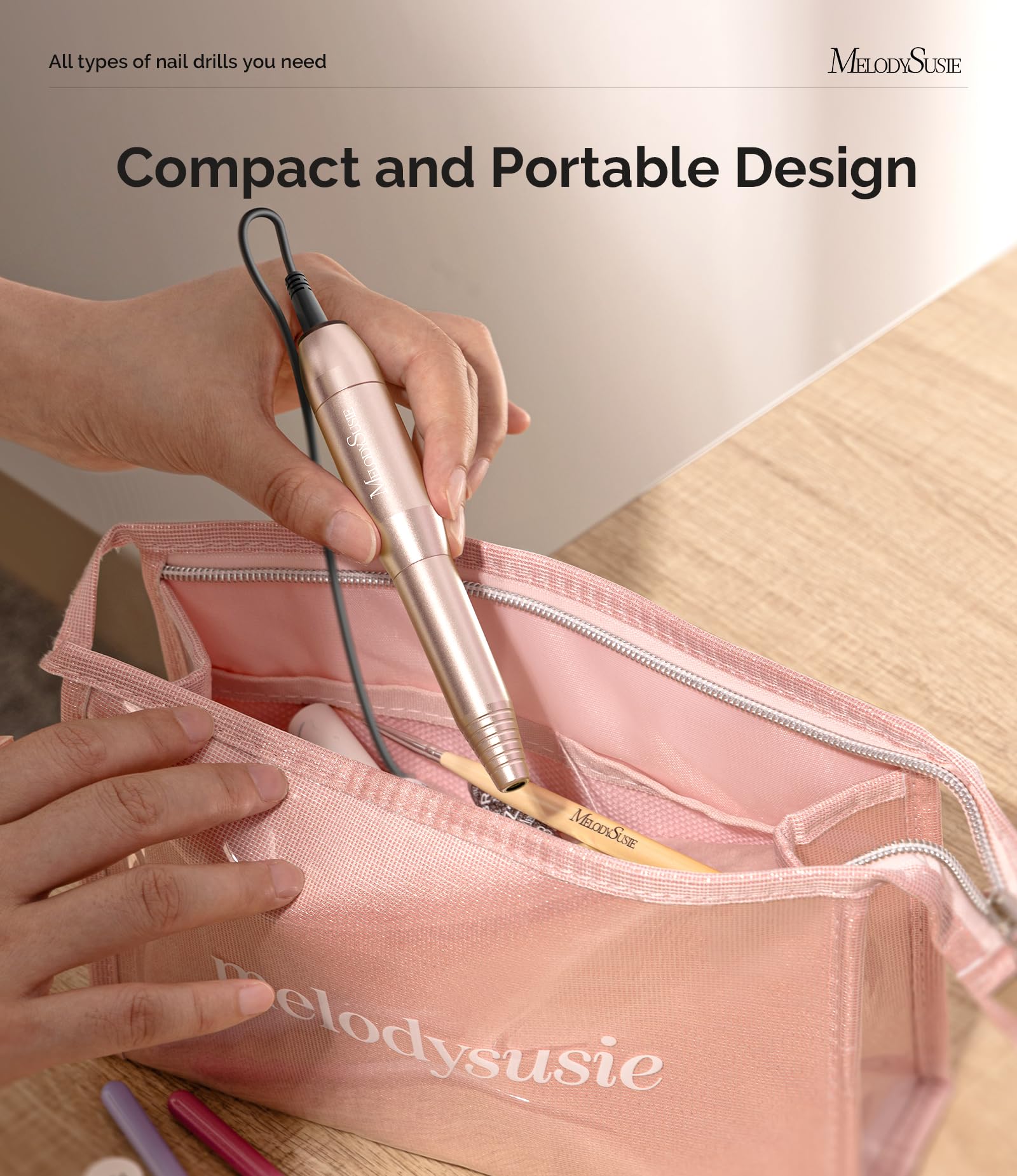 MelodySusie Pen - Shaped Portable USB Nail Drill, PC120I 20000RPM Electric Nail File with Compact Design for All Nail Care, Manicure Polishing, Shaping & Gel Removal at Home for Beginners - SkinNails&Makeup