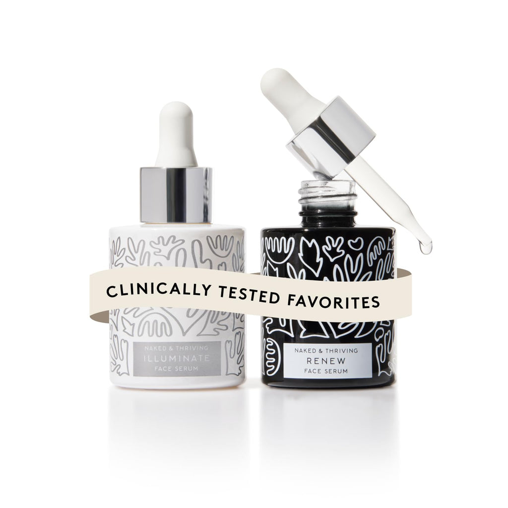 Naked & Thriving Wrinkle - Fighter Set, Includes Renew Resurfacing Night Serum (30 mL) & Illuminate C+ Serum (30 mL), Clinical Results, Dermatologist Loved, Hylauronic Acid & Bakuchiol (Set of 2) - SkinNails&Makeup