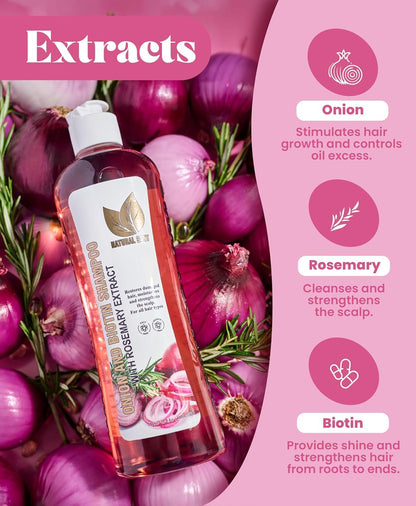 NATURAL SANT - Onion Biotin and Rosemary Shampoo & Treatment Set for Stronger, Thicker and Longer Hair - Soft and Shine, Hair Loss and Thinning, Growth Shampoo, Paraben Free, Silicone Free - SkinNails&Makeup