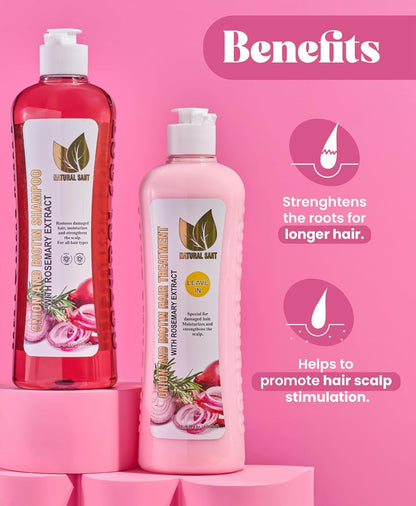 NATURAL SANT - Onion Biotin and Rosemary Shampoo & Treatment Set for Stronger, Thicker and Longer Hair - Soft and Shine, Hair Loss and Thinning, Growth Shampoo, Paraben Free, Silicone Free - SkinNails&Makeup