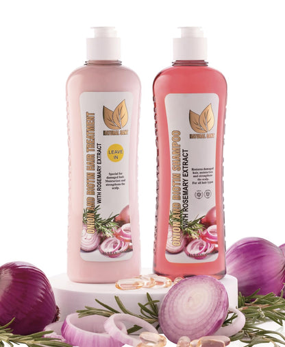 NATURAL SANT - Onion Biotin and Rosemary Shampoo & Treatment Set for Stronger, Thicker and Longer Hair - Soft and Shine, Hair Loss and Thinning, Growth Shampoo, Paraben Free, Silicone Free - SkinNails&Makeup