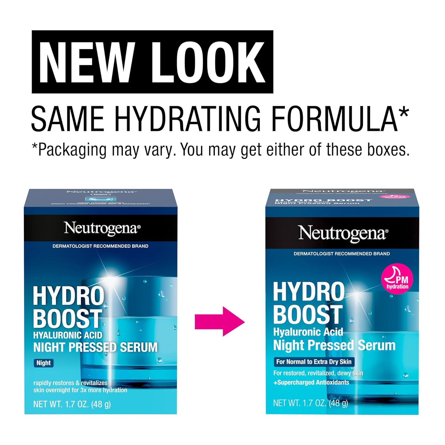 Neutrogena Hydro Boost Night Pressed Serum, Hyaluronic Acid Face Moisturizer for Normal to Extra Dry Skin, Delivers Overnight Hydration for Restored, Revitalized, Dewy Skin, 1.7 oz - My Store