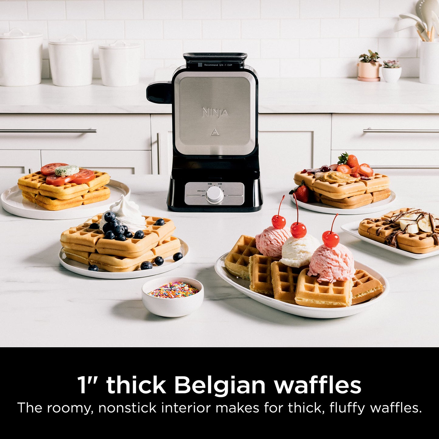 Ninja Belgian Waffle Maker Pro | Vertical Design | 5 Shade Settings with Precision - Pour Cup & Chef - curated Recipe Guide | Black & Silver | BW1001 - SkinNails&Makeup