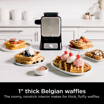 Ninja Belgian Waffle Maker Pro | Vertical Design | 5 Shade Settings with Precision - Pour Cup & Chef - curated Recipe Guide | Black & Silver | BW1001 - SkinNails&Makeup