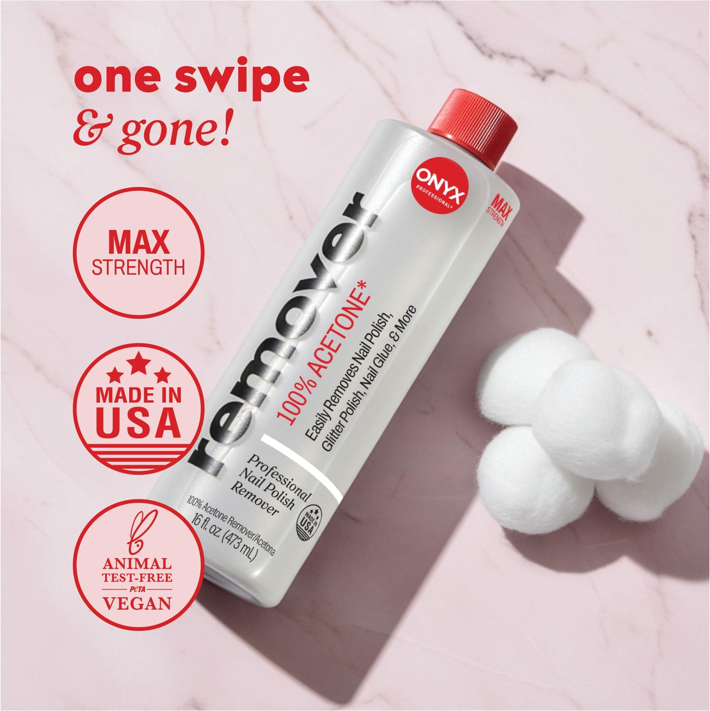 Onyx Professional 100% Pure Acetone Nail Polish Remover Kit with 7 inch Nail File, 16 fl oz - Made in USA, Maximum - Strength Gel Polish Remover, Artificial & Glitter Nail Polish - SkinNails&Makeup