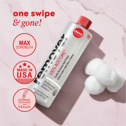 Onyx Professional 100% Pure Acetone Nail Polish Remover Kit with 7 inch Nail File, 16 fl oz - Made in USA, Maximum - Strength Gel Polish Remover, Artificial & Glitter Nail Polish - SkinNails&Makeup