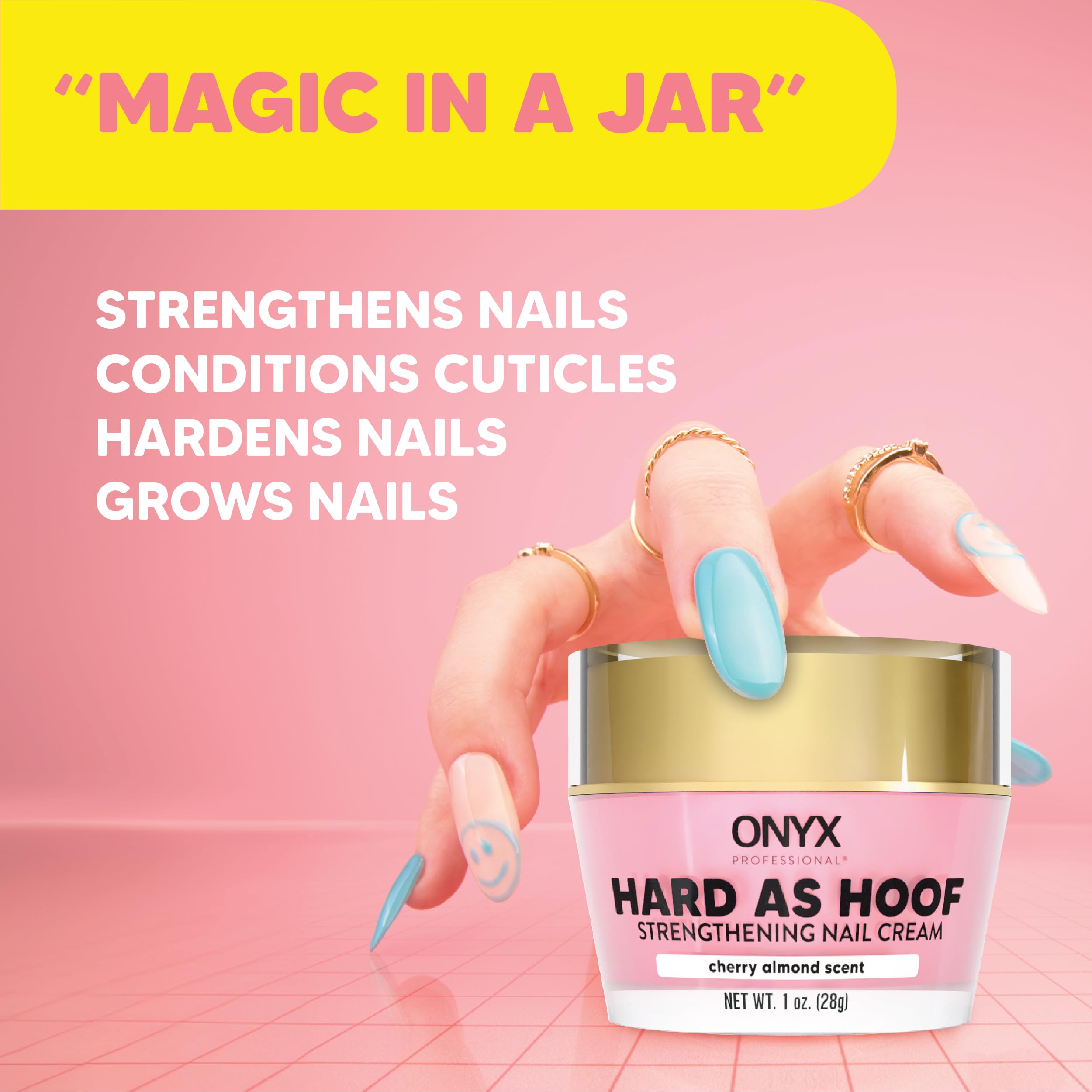 Onyx Professional Hard as Hoof Nail Strengthening Cream, Cherry Almond Scent - Made in USA, Nail Growth & Conditioning Cuticle Cream Stops Splits, Chips, Cracks & Strengthens Nails, 1 oz - My Store