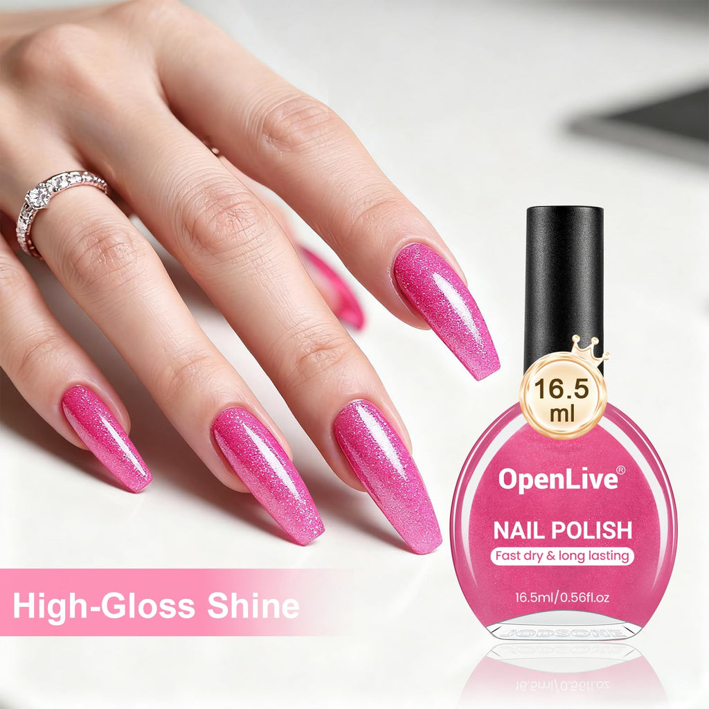 OpenLive 16.5ml Pink Glitter Nail Polish Large Volume Quick Dry Nail Polish, Long Lasting Shine, Fingernail Toenail Nail Art DIY Home Travel Nail Art Gift - SkinNails&Makeup