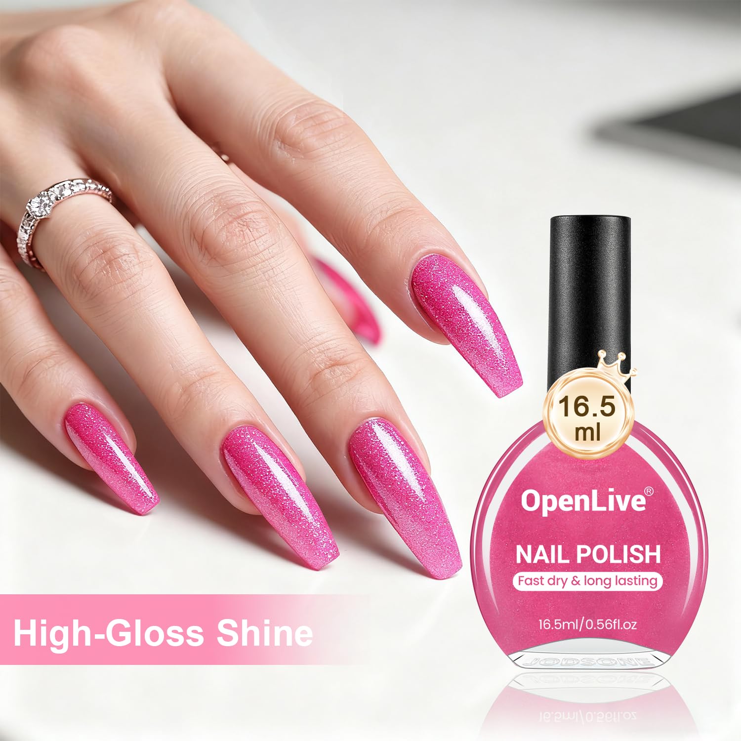 OpenLive 16.5ml Pink Glitter Nail Polish Large Volume Quick Dry Nail Polish, Long Lasting Shine, Fingernail Toenail Nail Art DIY Home Travel Nail Art Gift - SkinNails&Makeup