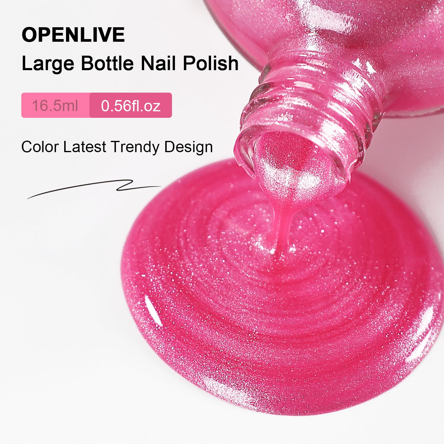 OpenLive 16.5ml Pink Glitter Nail Polish Large Volume Quick Dry Nail Polish, Long Lasting Shine, Fingernail Toenail Nail Art DIY Home Travel Nail Art Gift - SkinNails&Makeup