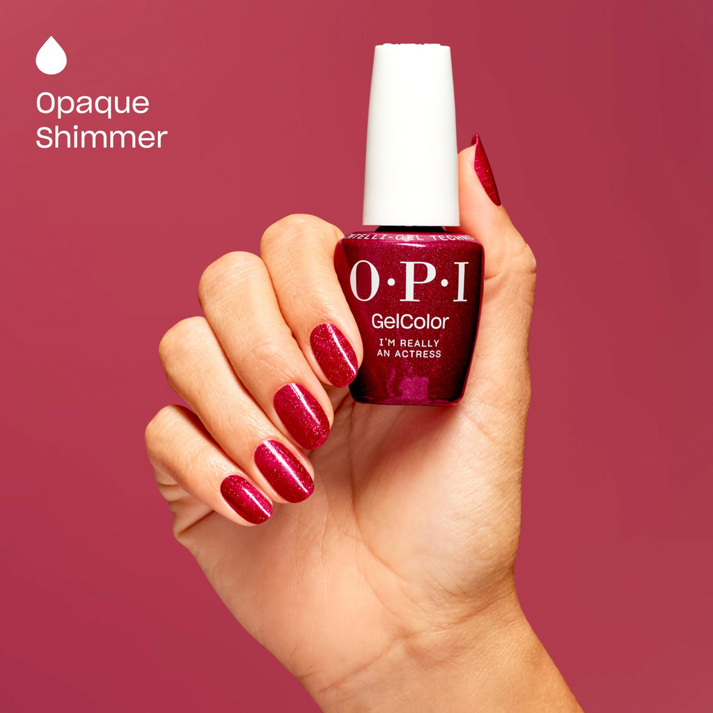 OPI GelColor I’m Really an Actress | Opaque Cool Red Shimmer LED Cure Gel Nail Polish | Salon - Quality Shine, Long - Lasting Wear | Vegan & HEMA Free | 0.5 Fl Oz - SkinNails&Makeup