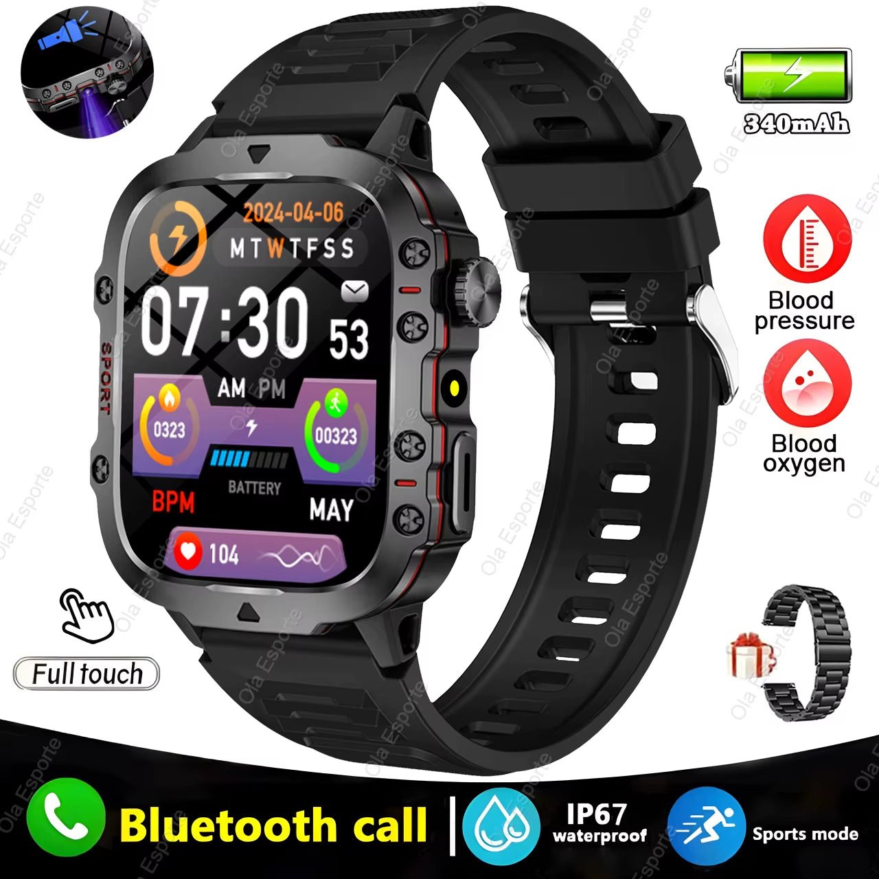 Original Men Smartwatch Flashlight Bluetooth Call Fitness Clock IP68 Waterproof Sports Men for Android IOS Smart Watch 2025 New - SkinNails&Makeup