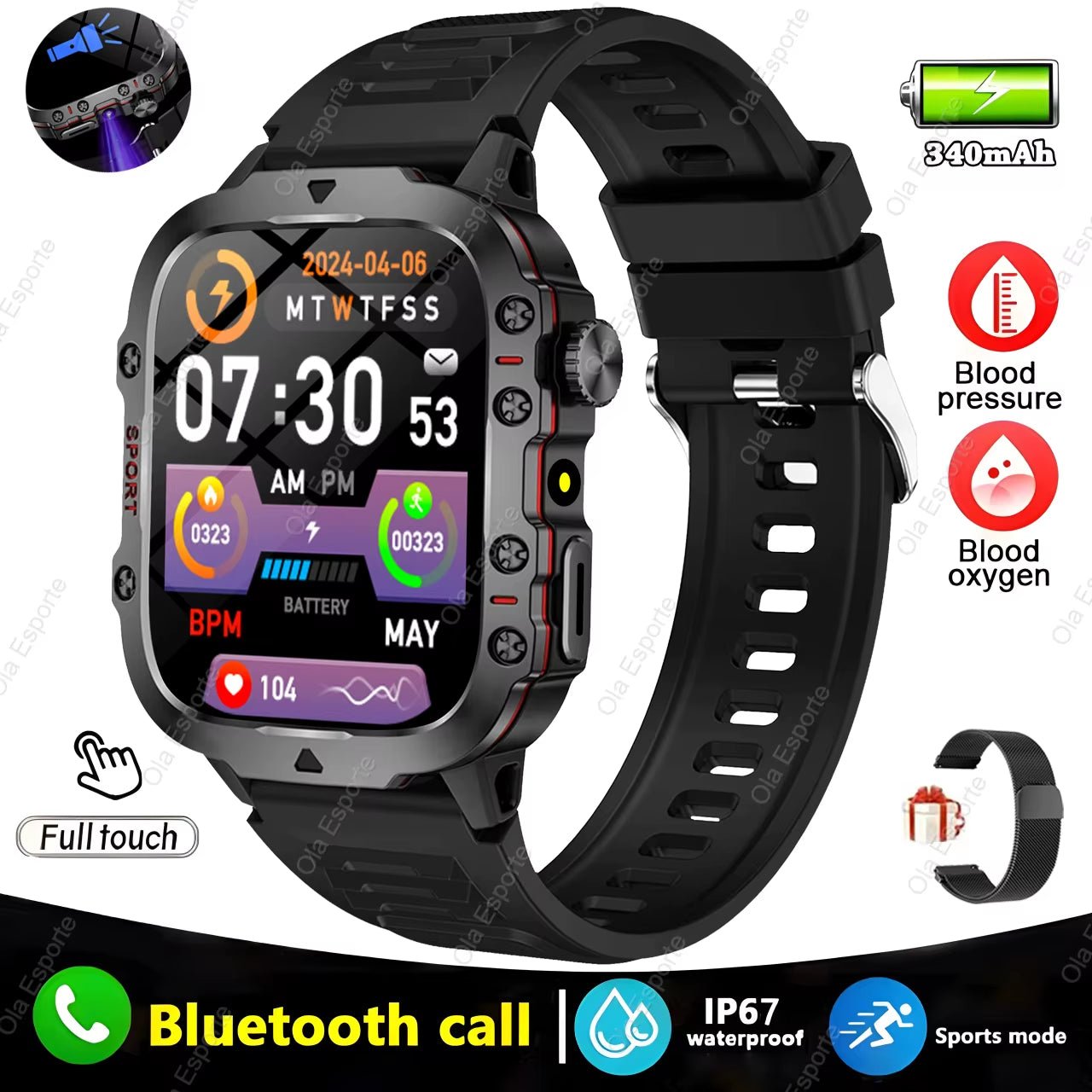 Original Men Smartwatch Flashlight Bluetooth Call Fitness Clock IP68 Waterproof Sports Men for Android IOS Smart Watch 2025 New - SkinNails&Makeup