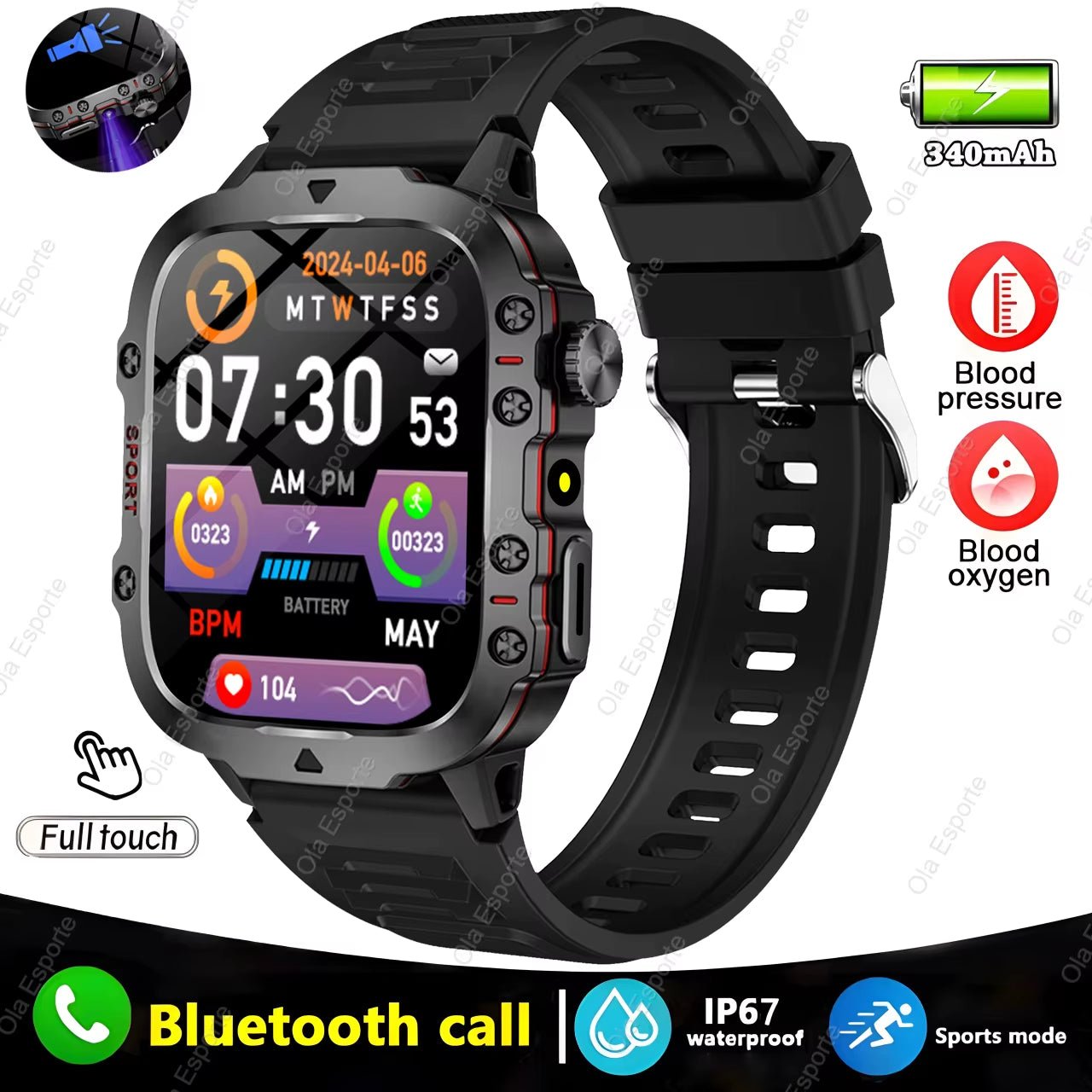 Original Men Smartwatch Flashlight Bluetooth Call Fitness Clock IP68 Waterproof Sports Men for Android IOS Smart Watch 2025 New - SkinNails&Makeup