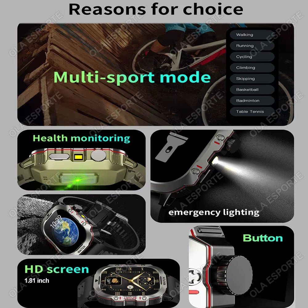 Original Men Smartwatch Flashlight Bluetooth Call Fitness Clock IP68 Waterproof Sports Men for Android IOS Smart Watch 2025 New - SkinNails&Makeup
