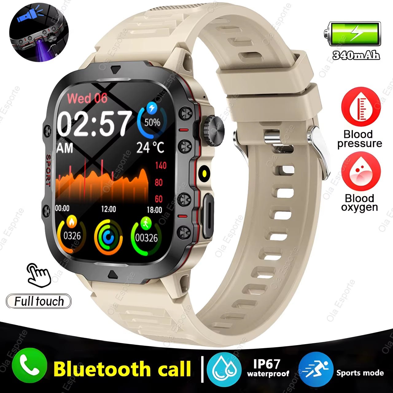 Original Men Smartwatch Flashlight Bluetooth Call Fitness Clock IP68 Waterproof Sports Men for Android IOS Smart Watch 2025 New - SkinNails&Makeup