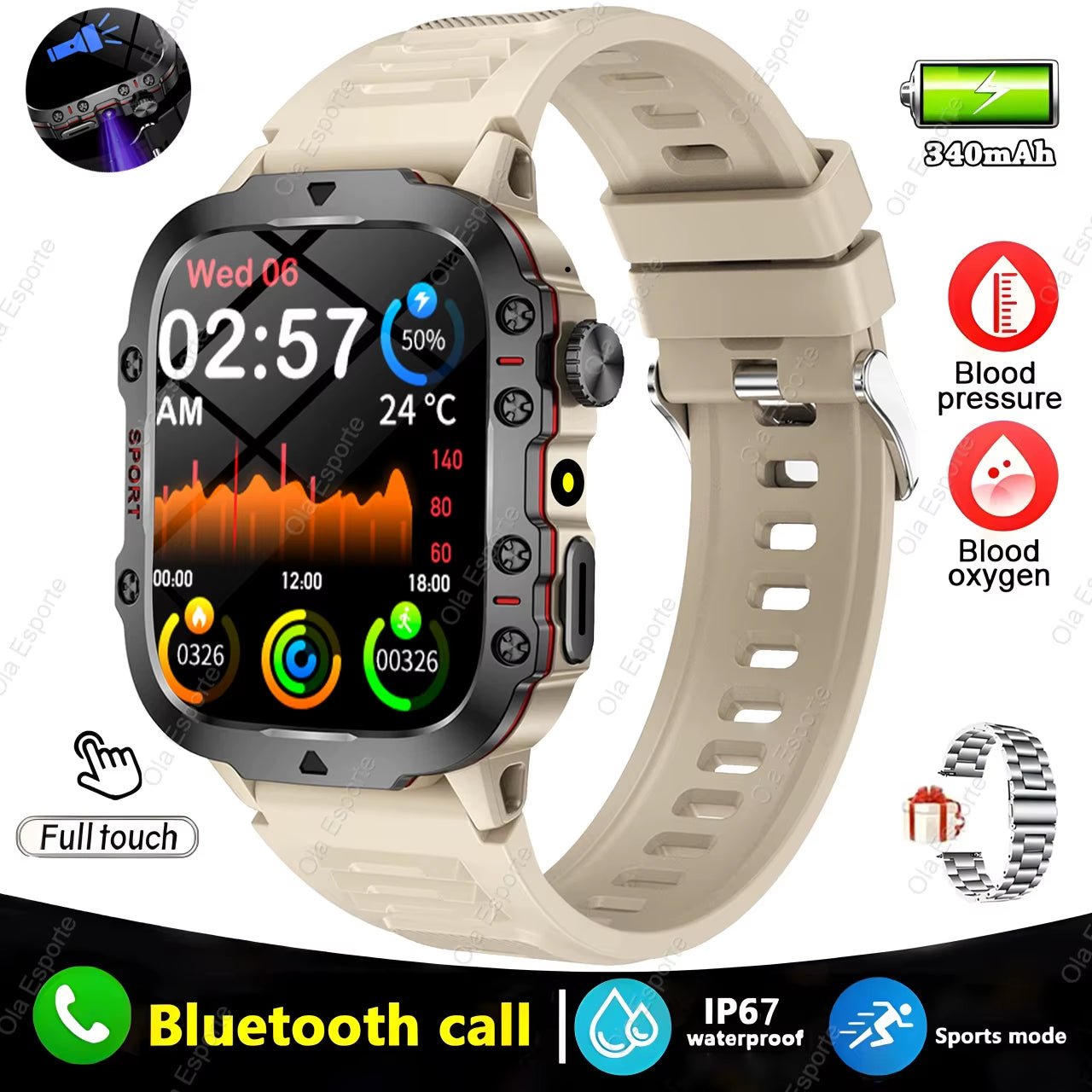 Original Men Smartwatch Flashlight Bluetooth Call Fitness Clock IP68 Waterproof Sports Men for Android IOS Smart Watch 2025 New - SkinNails&Makeup