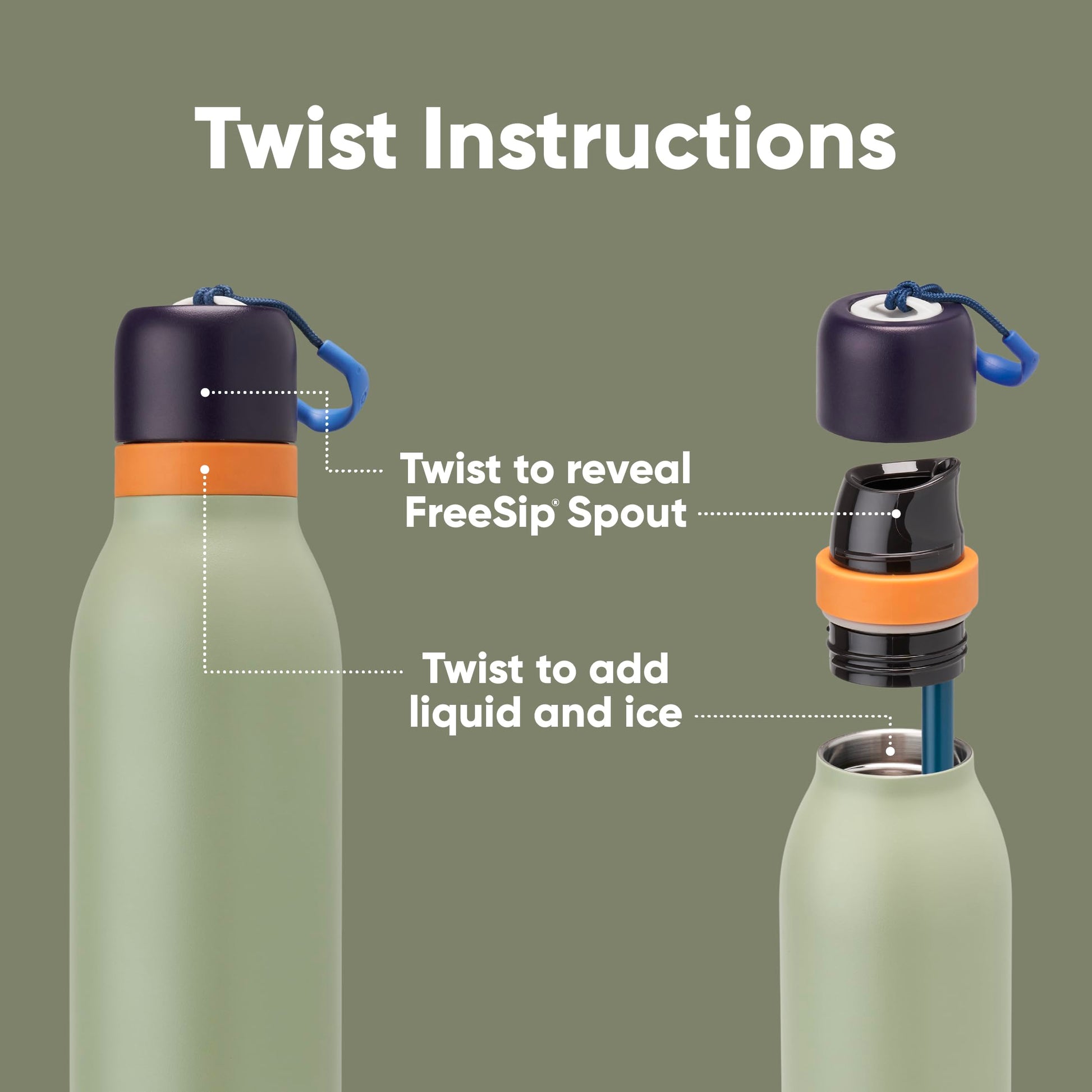 Owala FreeSip Twist Insulated Stainless Steel Water Bottle with Straw for Sports and Travel, BPA - Free, 18 - oz, Blue/Green (Camo Cool) - SkinNails&Makeup