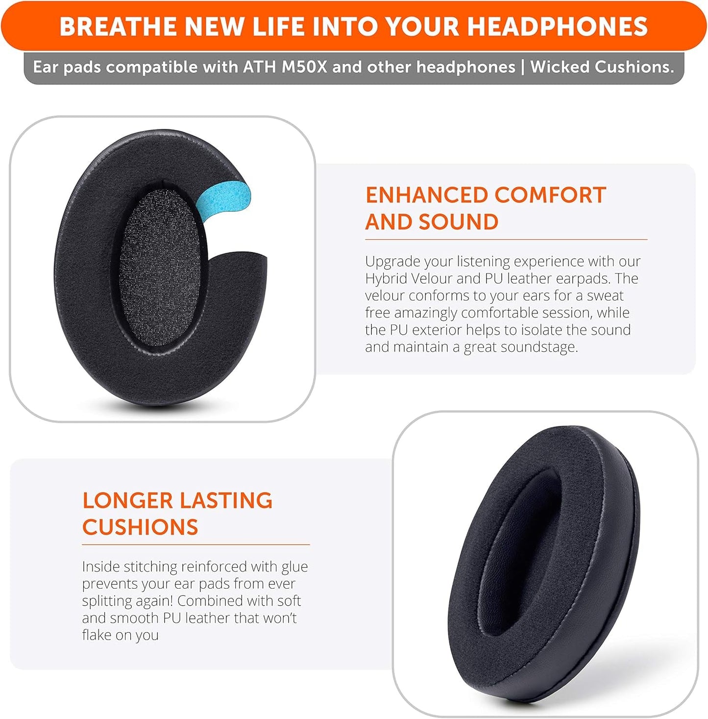 Padz Velour - the Ultimate Upgraded Earpads by Wicked Cushions - Compatible with Audio Technica, Hyperx, Steelseries Arctis & More - Extra Thick - Bigger Opening - Softer Memory Foam | (Black) - SkinNails&Makeup