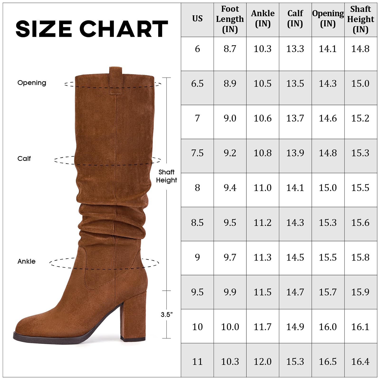 Pasuot Suede Knee High Boots for Women - Brown Tall Chunky High Heel Dress Boot with Side Zipper, Round Toe Ruched Slouch Block Long Boots for Ladies, Stylish Fall Boot for Work, Party Size 8 - SkinNails&Makeup