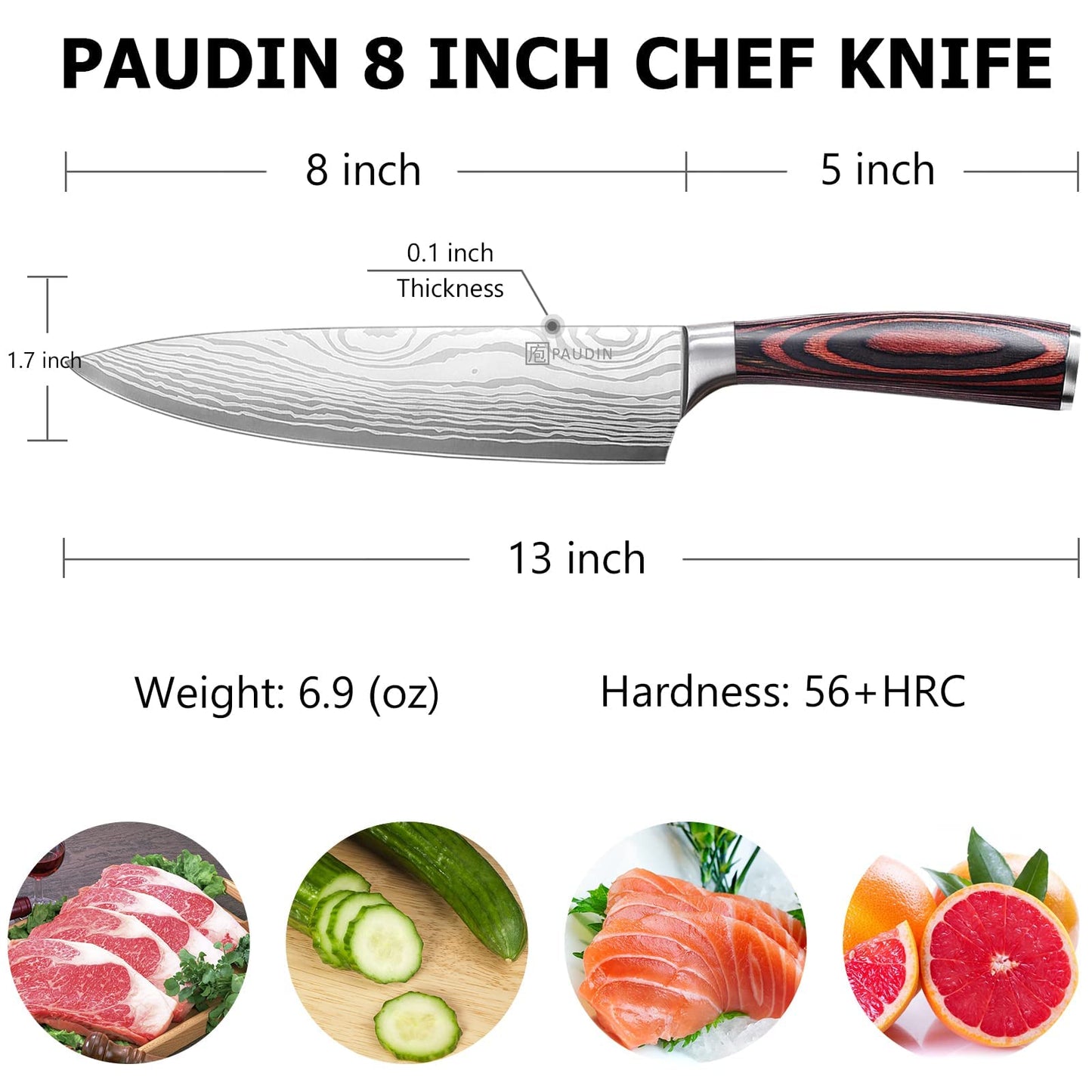 PAUDIN Chef Knife, 8 Inch High Carbon Stainless Steel Sharp Kitchen Knife with Ergonomic Handle, Gift Box for Family & Restaurant - SkinNails&Makeup