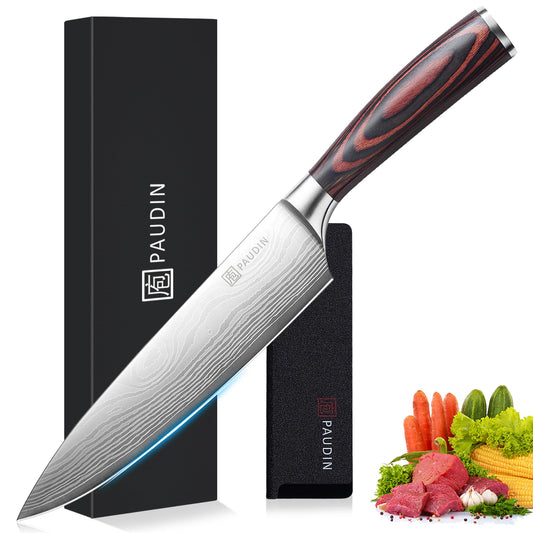 PAUDIN Chef Knife, 8 Inch High Carbon Stainless Steel Sharp Kitchen Knife with Ergonomic Handle, Gift Box for Family & Restaurant - SkinNails&Makeup