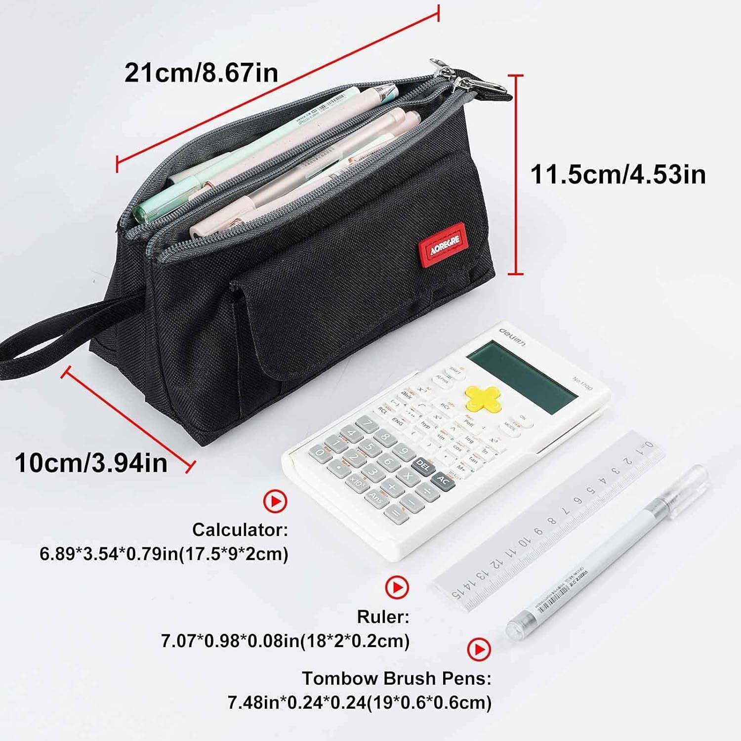 Pencil Case with Two Large Compartment Pockets Large Capacity Pencil Pouch Pencil Pouch Cosmetic Bag School Supplies Office Stationery Storage Gift for Students Girls Boys Adults Teenagers - Black - SkinNails&Makeup
