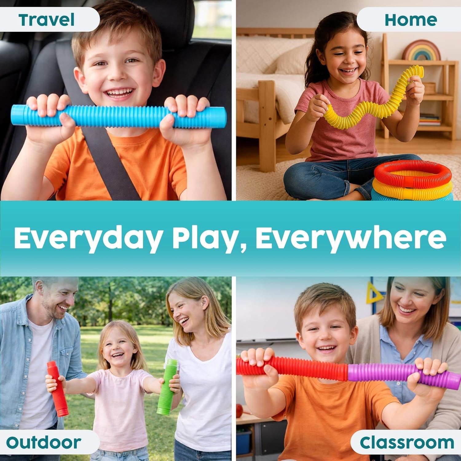 Pop Tubes - Sensory Toys - Fidget Toys - Imaginative Play & Stimulating Creative Learning - Hours of Fun for Kids - Tons of Ways to Play - Non - Mouthable Toy 3+ - 8 Pack Large - SkinNails&Makeup