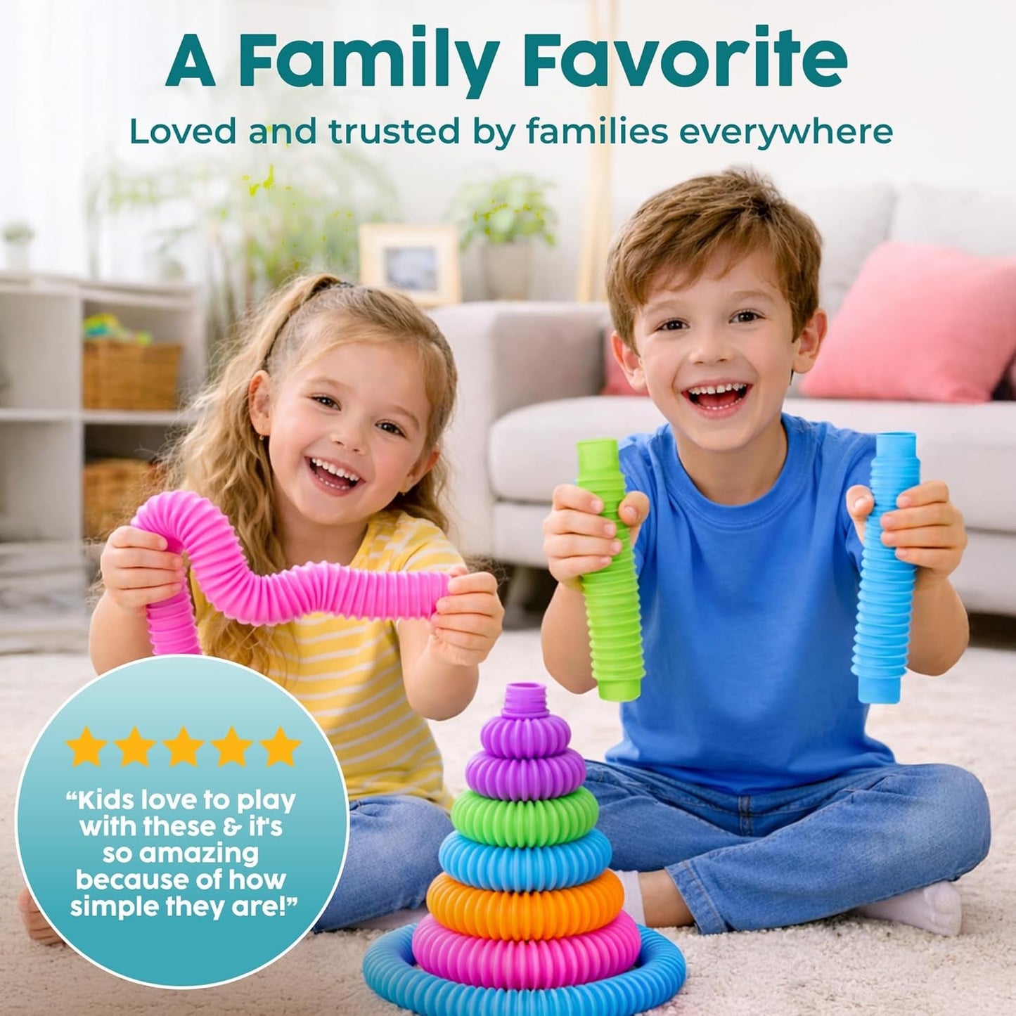 Pop Tubes - Sensory Toys - Fidget Toys - Imaginative Play & Stimulating Creative Learning - Hours of Fun for Kids - Tons of Ways to Play - Non - Mouthable Toy 3+ - 8 Pack Large - SkinNails&Makeup