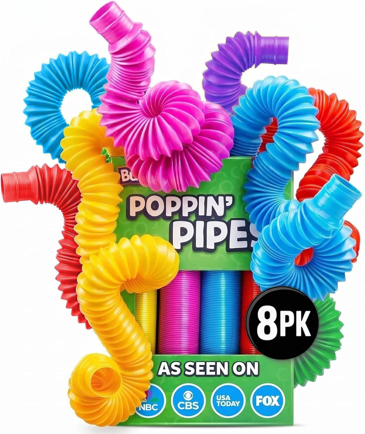 Pop Tubes - Sensory Toys - Fidget Toys - Imaginative Play & Stimulating Creative Learning - Hours of Fun for Kids - Tons of Ways to Play - Non - Mouthable Toy 3+ - 8 Pack Large - SkinNails&Makeup
