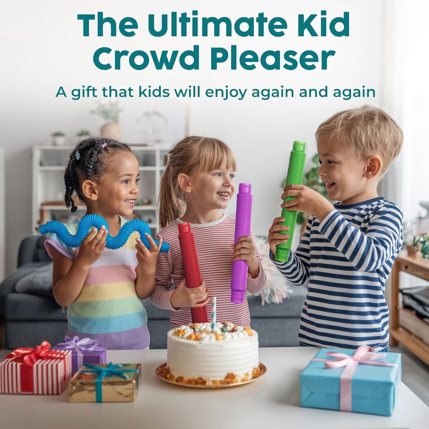 Pop Tubes - Sensory Toys - Fidget Toys - Imaginative Play & Stimulating Creative Learning - Hours of Fun for Kids - Tons of Ways to Play - Non - Mouthable Toy 3+ - 8 Pack Large - SkinNails&Makeup