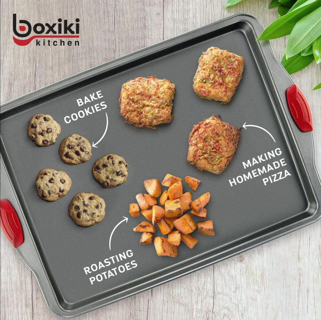 Premium Nonstick Baking Sheet Pans – Set of 3, Heavy - Gauge Carbon Steel, Warp, Dent, and Rust - Resistant – Gourmet Rimmed Half Cookie Sheet Trays, Non - Toxic for Exceptional Baking Performance - SkinNails&Makeup