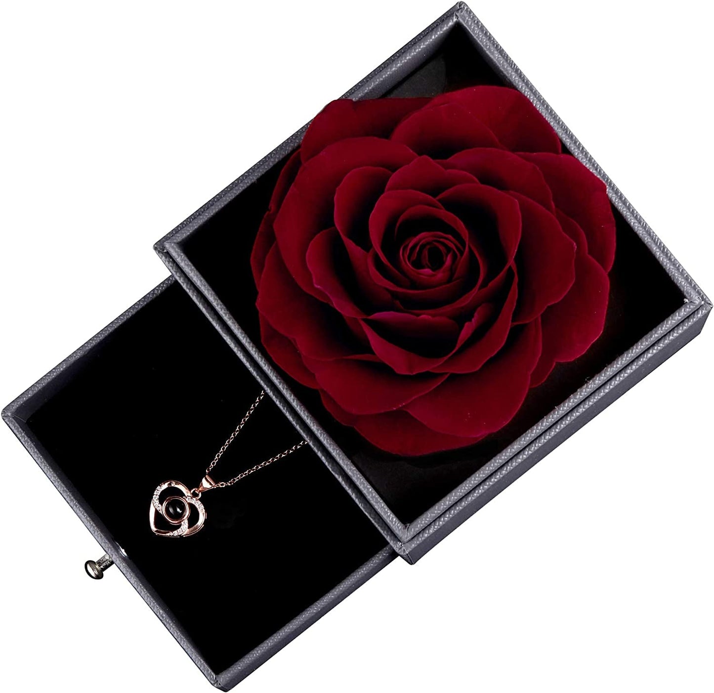 Preserved Real Wine Red Rose with Love You Necklace in 100 Languages Gift Set, Enchanted Real Rose Flower for Valentine'S Day Anniversary Wedding Bthday Romantic Gifts for Her (Wine Red Rose) - SkinNails&Makeup