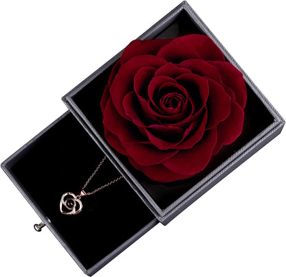 Preserved Real Wine Red Rose with Love You Necklace in 100 Languages Gift Set, Enchanted Real Rose Flower for Valentine'S Day Anniversary Wedding Bthday Romantic Gifts for Her (Wine Red Rose) - SkinNails&Makeup