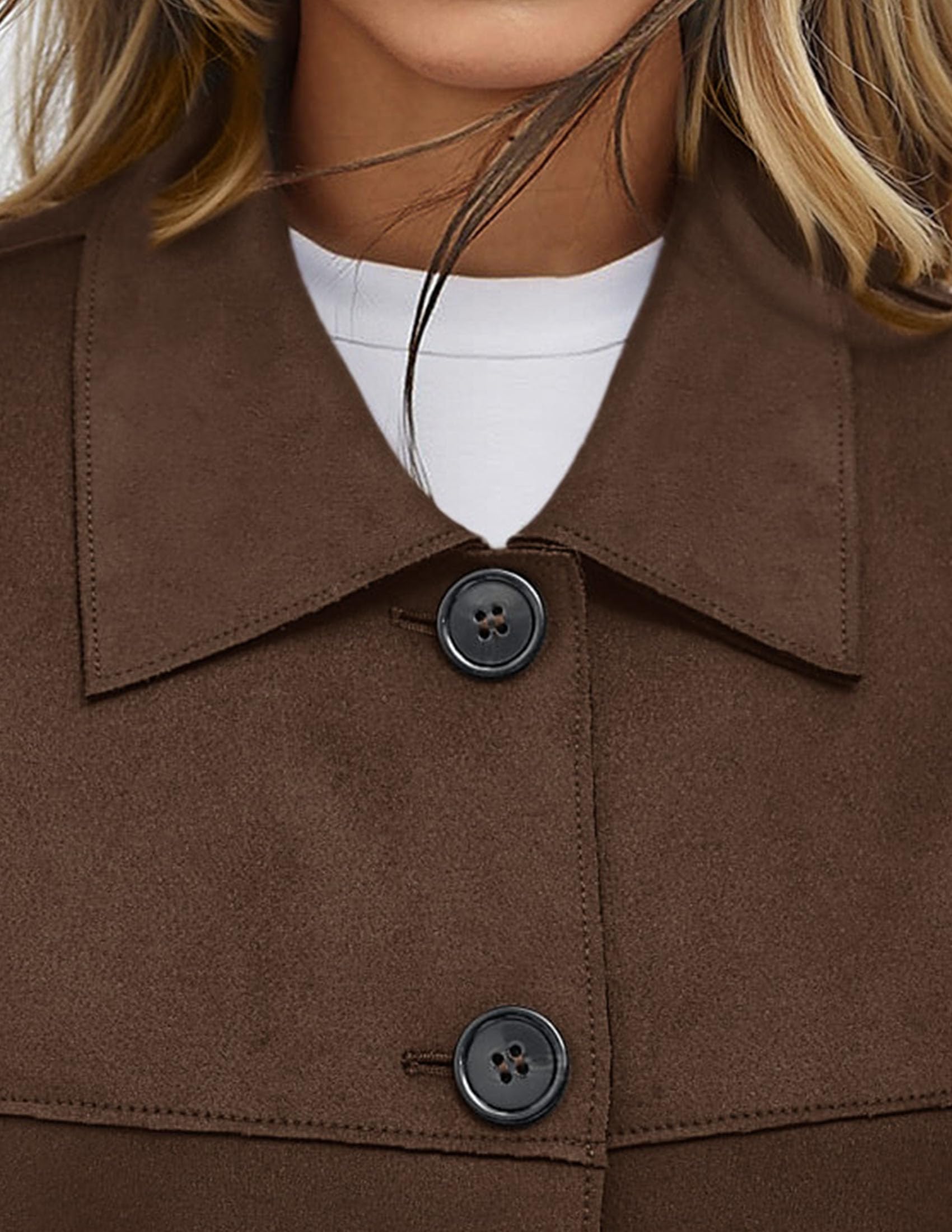 PRETTYGARDEN Women's Faux Suede Cropped Jacket Casual Lightweight Fall Fashion 2025 Winter Coats Outerwear Trendy Clothes (Dark Brown,Small) - SkinNails&Makeup