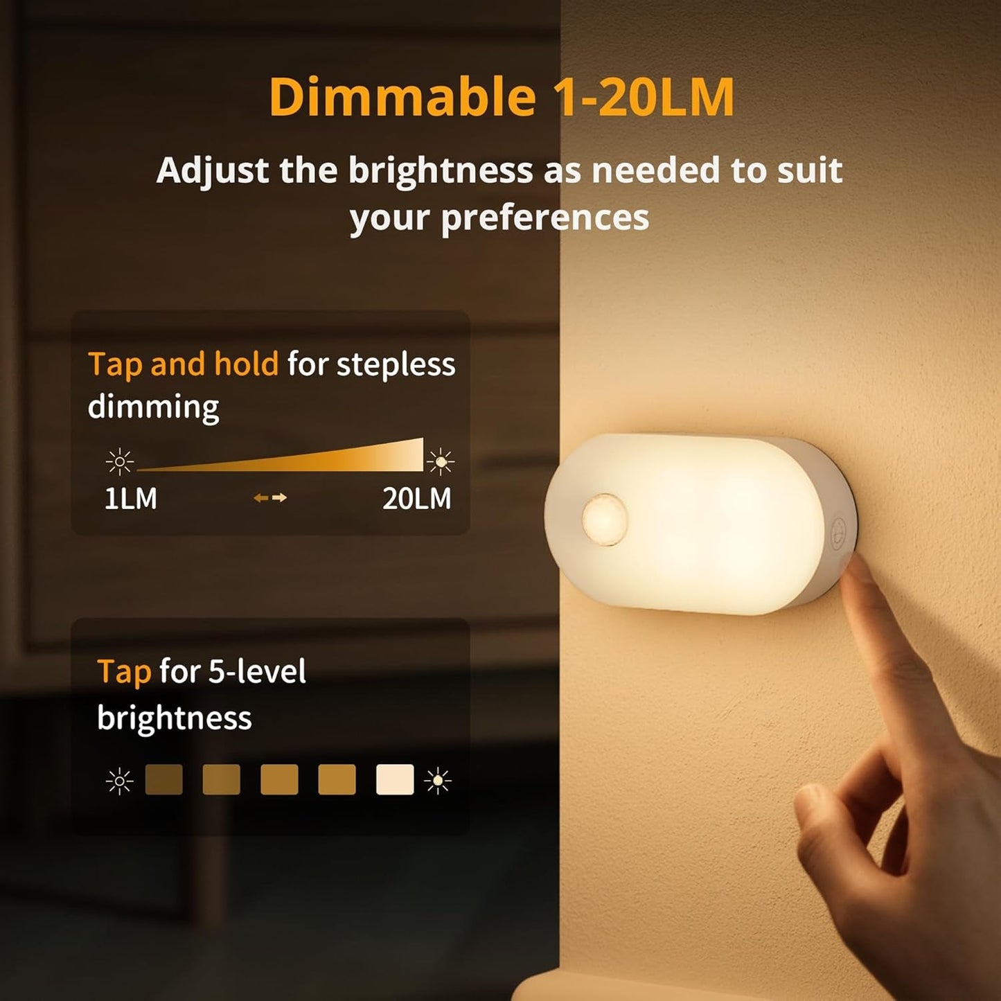 Rechargeable Battery Night Light with Motion Sensor, Portable Mini Warm White LED Stick - On Closet Light, Adjustable Brightness for Bathroom, Bedroom, Kitchen, Cabinet, Stairs, Hallway, 2 - Pack - SkinNails&Makeup