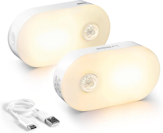 Rechargeable Battery Night Light with Motion Sensor, Portable Mini Warm White LED Stick - On Closet Light, Adjustable Brightness for Bathroom, Bedroom, Kitchen, Cabinet, Stairs, Hallway, 2 - Pack - SkinNails&Makeup