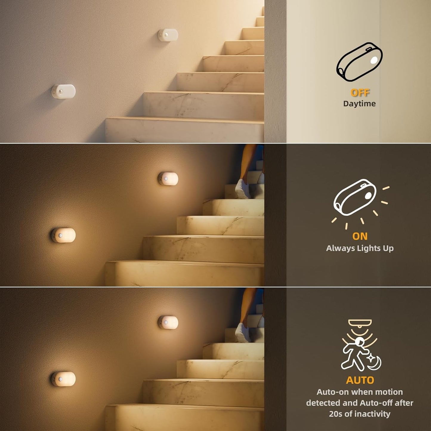 Rechargeable Battery Night Light with Motion Sensor, Portable Mini Warm White LED Stick - On Closet Light, Adjustable Brightness for Bathroom, Bedroom, Kitchen, Cabinet, Stairs, Hallway, 2 - Pack - SkinNails&Makeup