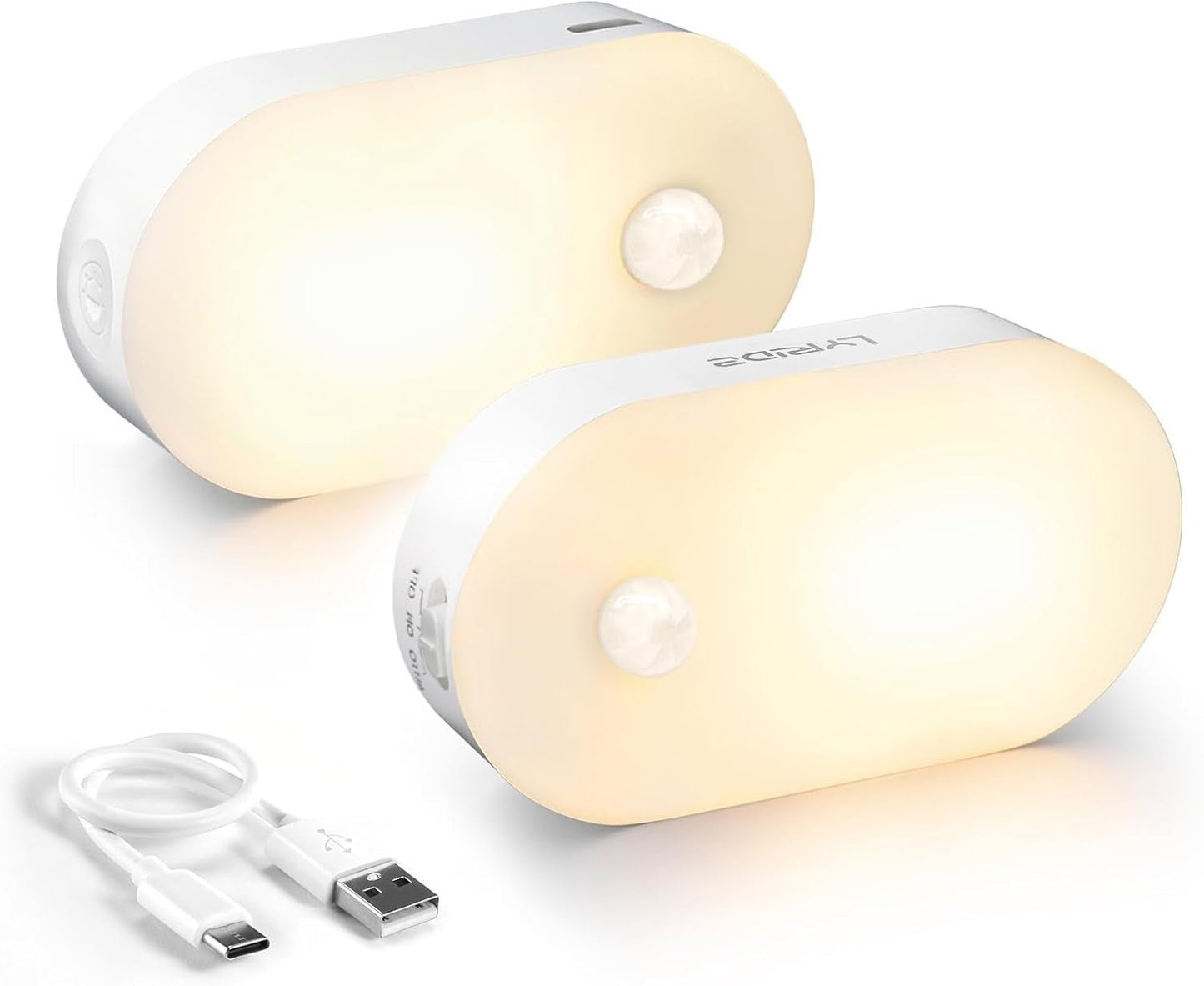 Rechargeable Battery Night Light with Motion Sensor, Portable Mini Warm White LED Stick - On Closet Light, Adjustable Brightness for Bathroom, Bedroom, Kitchen, Cabinet, Stairs, Hallway, 2 - Pack - SkinNails&Makeup