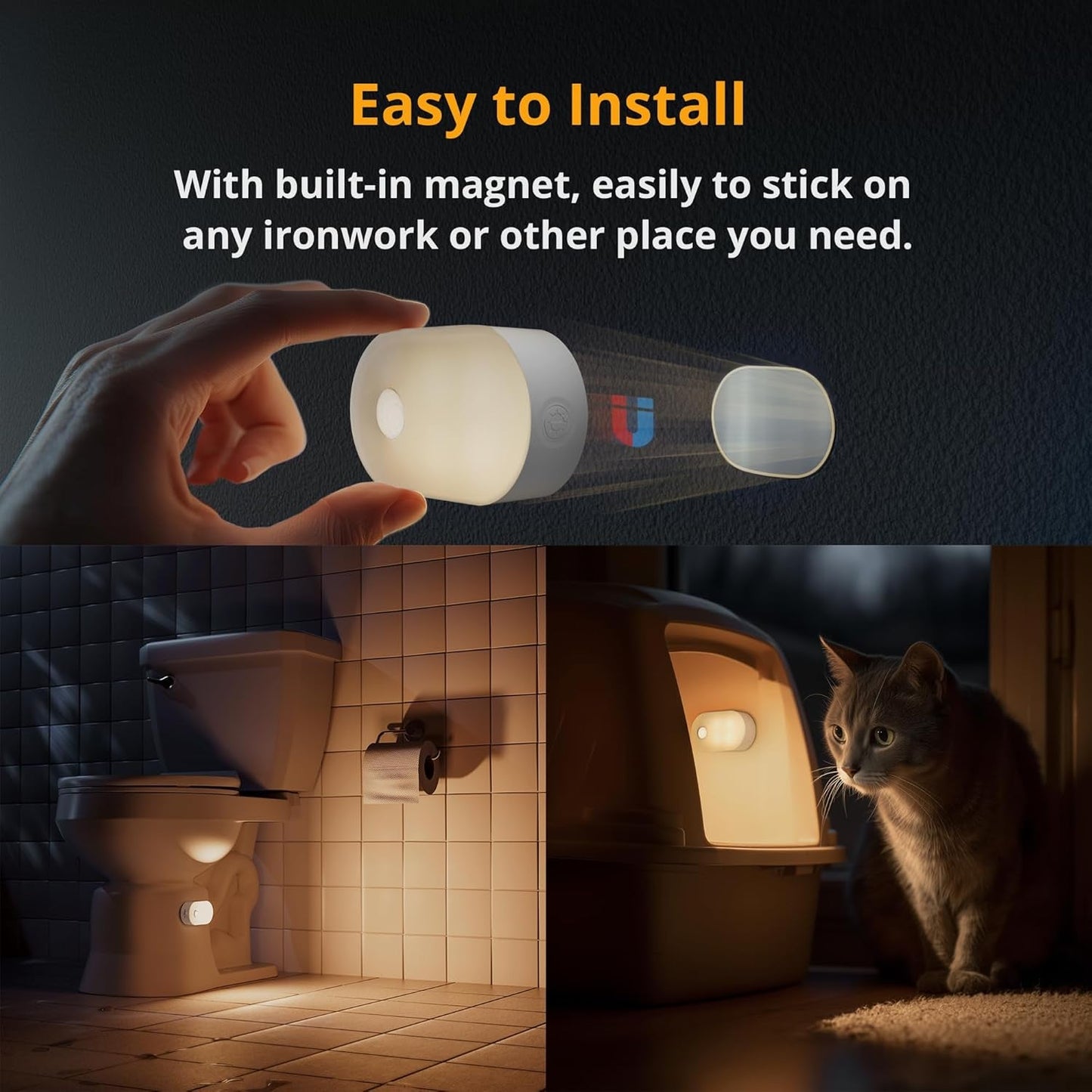 Rechargeable Battery Night Light with Motion Sensor, Portable Mini Warm White LED Stick - On Closet Light, Adjustable Brightness for Bathroom, Bedroom, Kitchen, Cabinet, Stairs, Hallway, 2 - Pack - SkinNails&Makeup