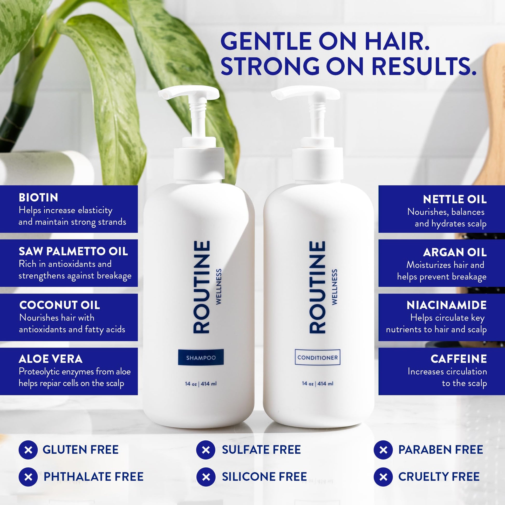 Routine Wellness Anti - Thinning Shampoo and Conditioner Set for Thinning Hair - Biotin DHT Blocker Women & Men - Color Safe Shampoo for Hair Loss & Healthier Hair - Rose Hips Set - SkinNails&Makeup