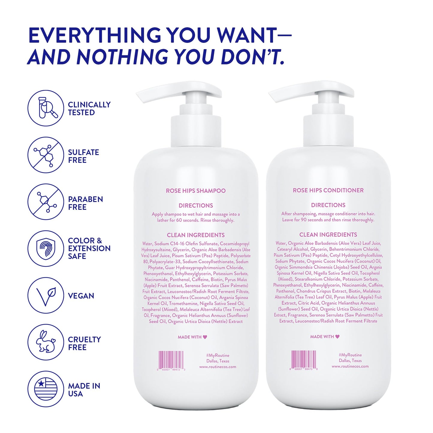 Routine Wellness Anti - Thinning Shampoo and Conditioner Set for Thinning Hair - Biotin DHT Blocker Women & Men - Color Safe Shampoo for Hair Loss & Healthier Hair - Rose Hips Set - SkinNails&Makeup