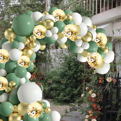 Sage Green White Gold Balloons Garland Arch Kit,126Pcs Sage Green Olive Green Latex Different Sizes 18 12 5 Inch Balloons for Birthday Baby Shower Gender Reveal Wedding Party Decoration - SkinNails&Makeup