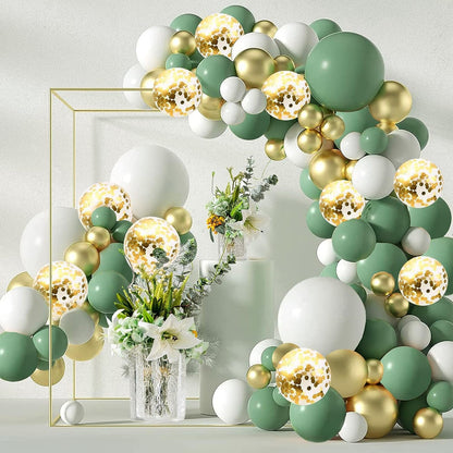 Sage Green White Gold Balloons Garland Arch Kit,126Pcs Sage Green Olive Green Latex Different Sizes 18 12 5 Inch Balloons for Birthday Baby Shower Gender Reveal Wedding Party Decoration - SkinNails&Makeup