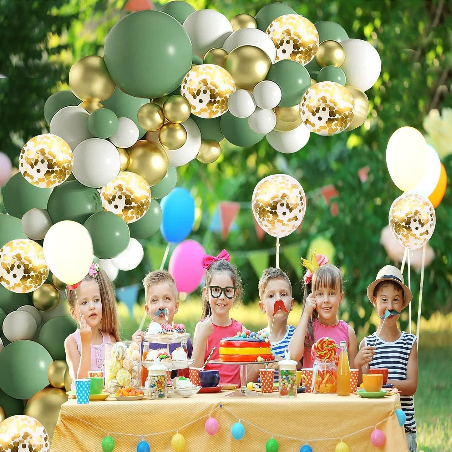 Sage Green White Gold Balloons Garland Arch Kit,126Pcs Sage Green Olive Green Latex Different Sizes 18 12 5 Inch Balloons for Birthday Baby Shower Gender Reveal Wedding Party Decoration - SkinNails&Makeup