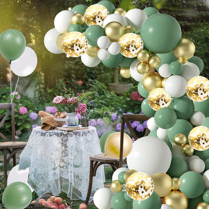 Sage Green White Gold Balloons Garland Arch Kit,126Pcs Sage Green Olive Green Latex Different Sizes 18 12 5 Inch Balloons for Birthday Baby Shower Gender Reveal Wedding Party Decoration - SkinNails&Makeup
