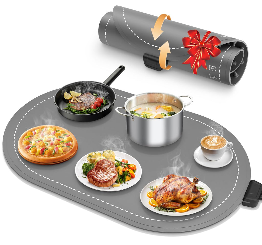 seenlast Warming Mat for Food with Adjustable Temperature Timer,10S Fast Heating Electric Food Warming Mat for Parties Buffet Daily,Food Heating Mat with Insulating Pad Raised Feet Protects Table - SkinNails&Makeup