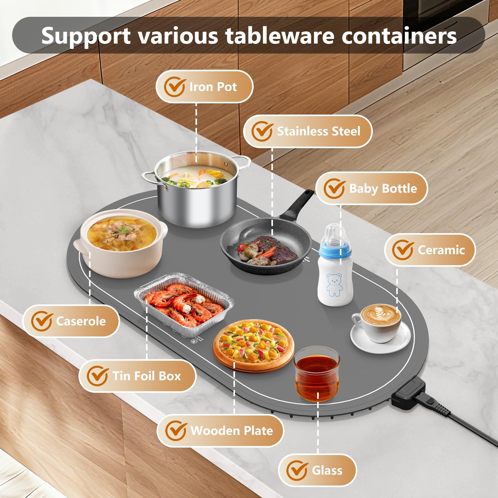 seenlast Warming Mat for Food with Adjustable Temperature Timer,10S Fast Heating Electric Food Warming Mat for Parties Buffet Daily,Food Heating Mat with Insulating Pad Raised Feet Protects Table - SkinNails&Makeup