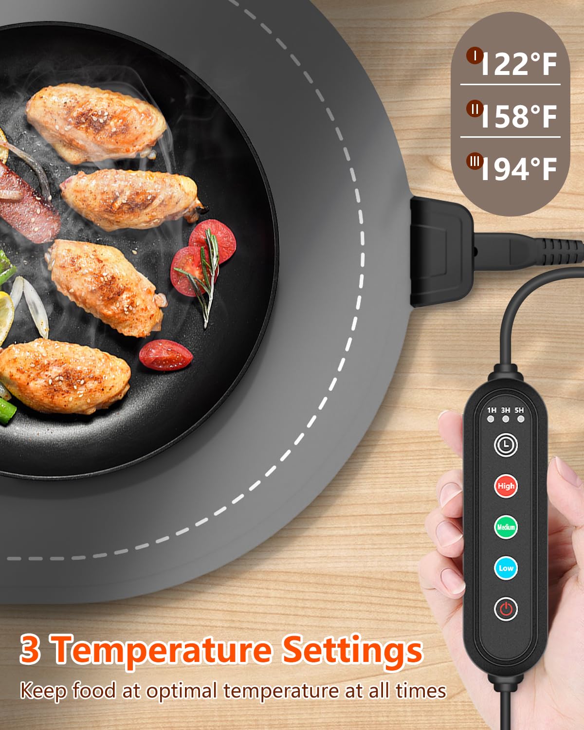 seenlast Warming Mat for Food with Adjustable Temperature Timer,10S Fast Heating Electric Food Warming Mat for Parties Buffet Daily,Food Heating Mat with Insulating Pad Raised Feet Protects Table - SkinNails&Makeup